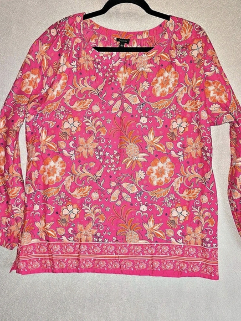 Talbots Floral Tunic in Pink & Orange Size Large Lightweight Bubble Long Sleeve